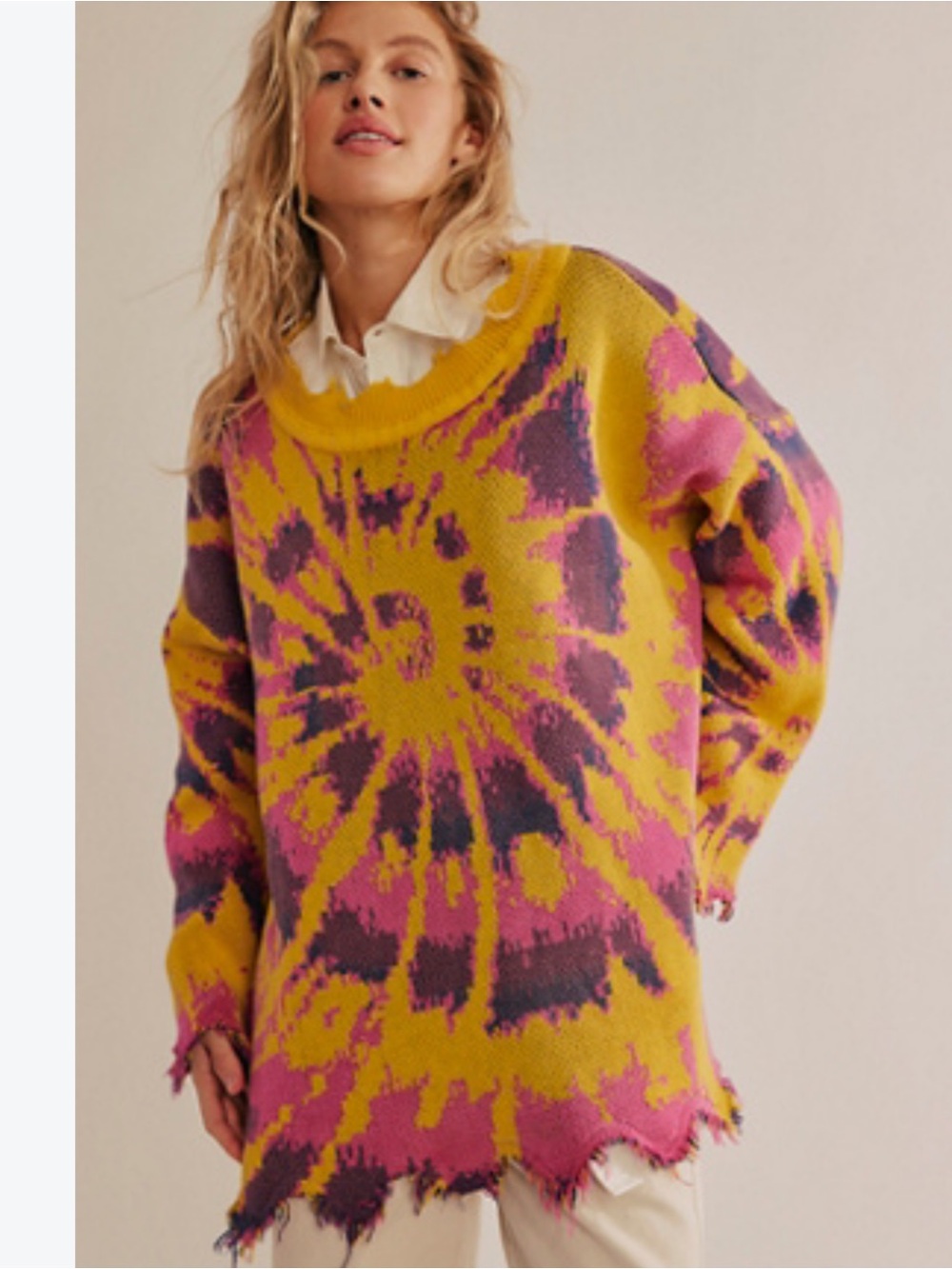 Magnolia Pearl Sunburst Tie-Dyed Cotton Sweater by Free People One Size Fit!
